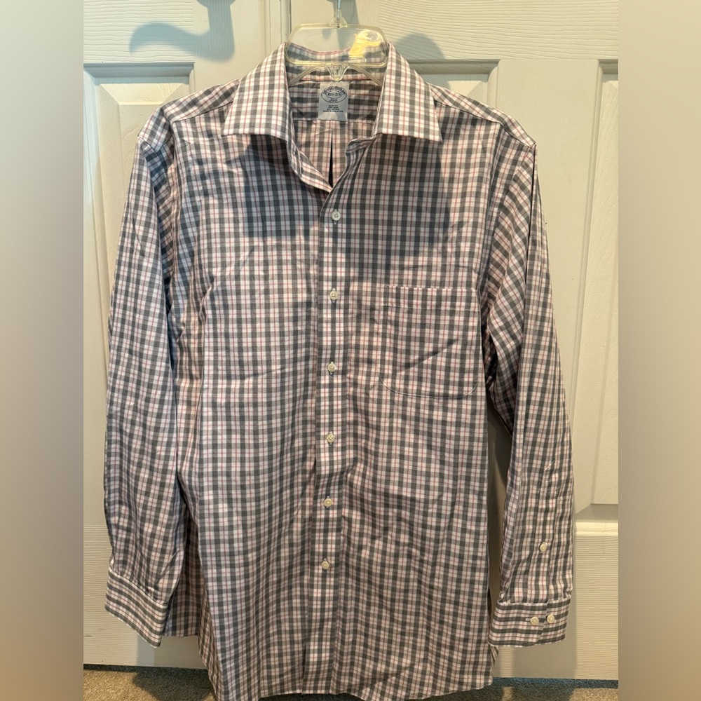 Brooks Brothers Gray and Pink Plaid Shirt